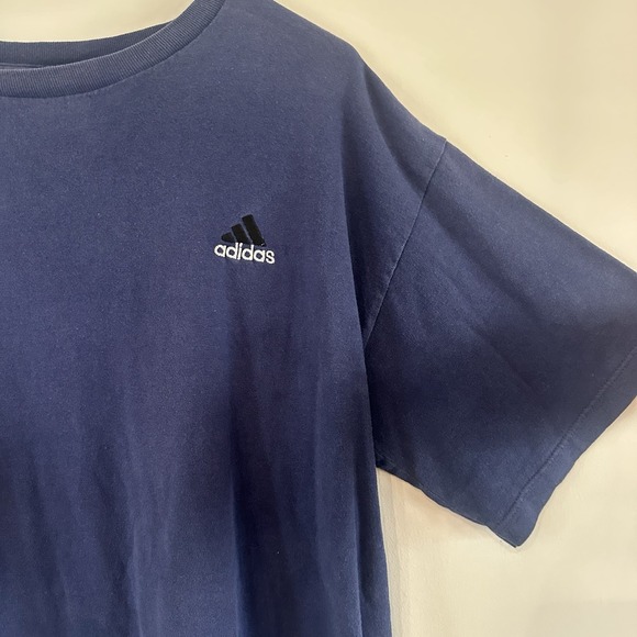 VTG Adidas 90's T Shirt Classic Logo Navy Blue Y2K Large - Picture 2 of 7